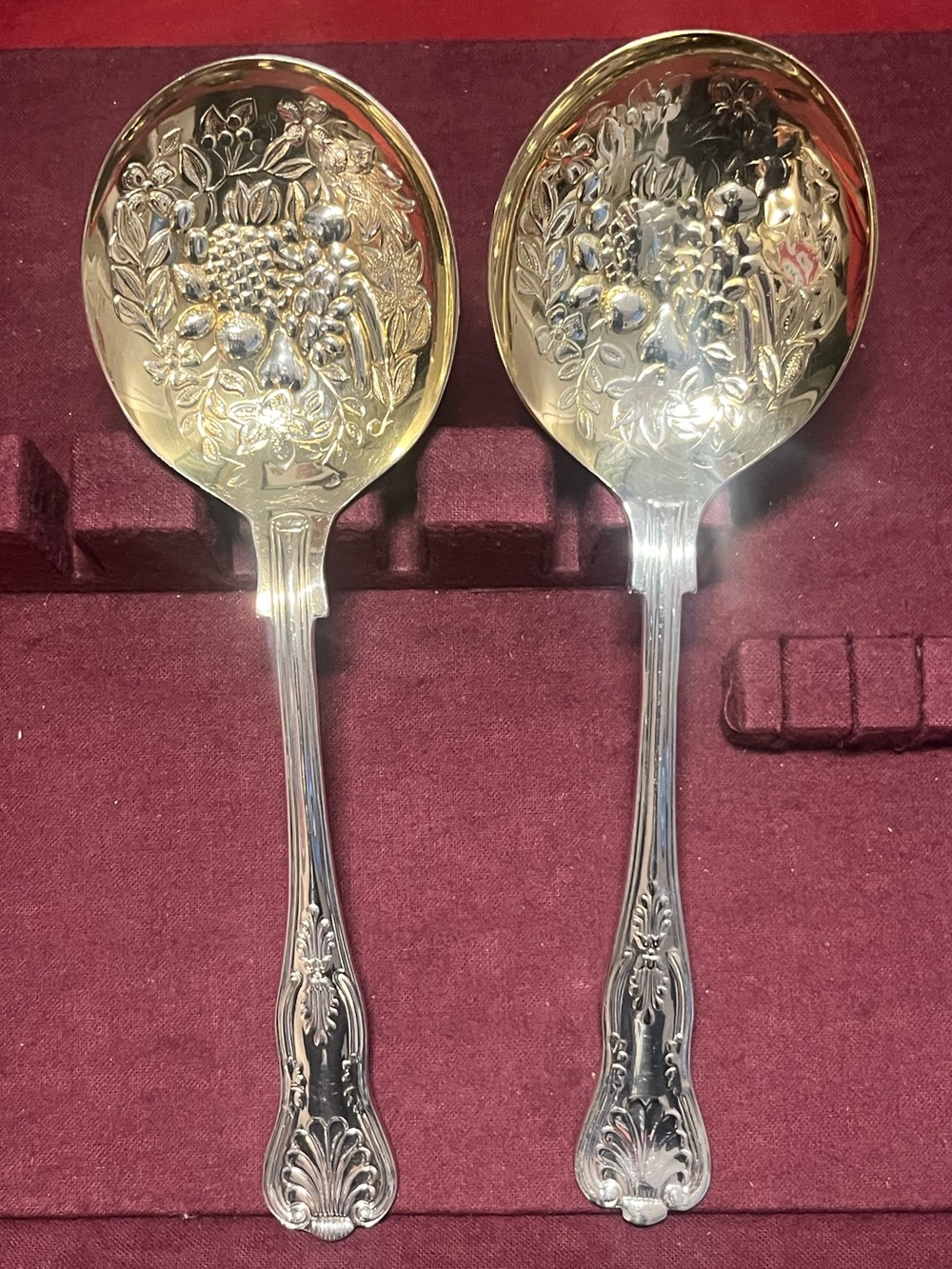 W. A. Sheffield England - Silver-plated Harvest Embossed Serving Spoons